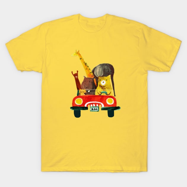 enjoying animals driving car T-Shirt by adamanartwork